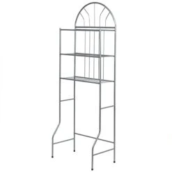 Home Basics 2 Shelf Enamel Coated Steel Over The Toilet Space Saver, Grey | Organize All Your Bathroom Essentials | Easy To Assemble