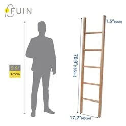 FUIN 6ft Wooden Blanket Ladder Farmhouse Decorative Wall Leaning Rack Holder Display Throw Quilt Rustic Towel Ladder For Bathroom, Light Brown -Songmics Furniture Shop 31HTqtgzLBL