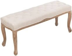 XRHOM Foot Stools Ottoman Entryway Bench Vanity Stool Shoe Bench Upholstered Dining Room Bench Foot Rest With Carved Pattern Solid Rubber Wood Legs For Bedroom, Beige -Songmics Furniture Shop 31HjWlvqKCL. AC