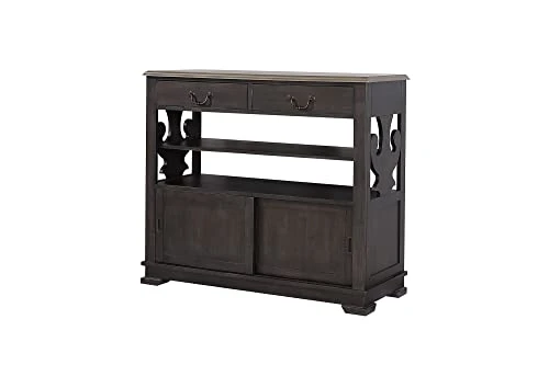 Pilaster Designs Indoor Home Decorative Furniture Frates Buffet Server With Storage Drawers & Shelves, Black & Brown Wood 2 Pilaster Designs Indoor Home Decorative Furniture Frates Buffet Server With Storage Drawers & Shelves, Black & Brown Wood - Image 2