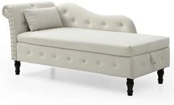 Homtique 60" Velvet Storage Chaise Lounge Indoor Button Tufted With Pillow, Nailhead Decorate Rolled Arm Chaise Lounge For Bedroom Living Room (Beige, With Storage) -Songmics Furniture Shop 31I4O8i5e5L. AC