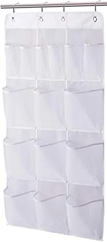 MISSLO Mesh Shower Organizer Hanging 15 Pockets Over The Door Bathroom Storage, Extra Large Capacity For Toiletry Accessories, White