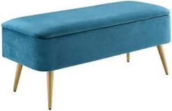 Ball & Cast Upholstered Velvet Storage Bench 44"W X 16"D X 18"H Grey,Golden Powder Coating Legs Set Of 1 -Songmics Furniture Shop 31IbFFIxnYL. AC