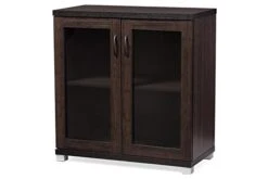 Baxton Studio Wholesale Interiors Zentra Sideboard Storage Cabinet With Glass Doors, Dark Brown