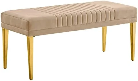 AUZ 3 Pieces Dining Room Bench Sets, White PU Leather Ottoman With 2 Channel Back Dining Chairs In White Gold 11 AUZ 3 Pieces Dining Room Bench Sets, White PU Leather Ottoman With 2 Channel Back Dining Chairs In White Gold - Image 11