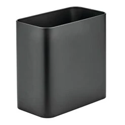 MDesign Small Metal 2.4 Gallon Trash Can Wastebasket Garbage Bin For Bathroom - Mini Slim Rubbish Waste Bin Trashcans For Master Or Guest Bath, Bedroom, Garage, Laundry Room, Or Playroom, Black, Pack Of 1