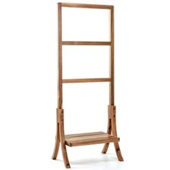 Bambu Masster Acaia Wood Towel Rack Freestanding Beach Towel,Facecloth, Small Bath Towel And Bathrobe.