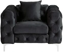 Morden Fort Modern Contemporary Accent Chair With Deep Button Tufting Dutch Velvet, Solid Wood Frame And Iron Legs-Silver Grey -Songmics Furniture Shop 31JMFt7lYaL. AC