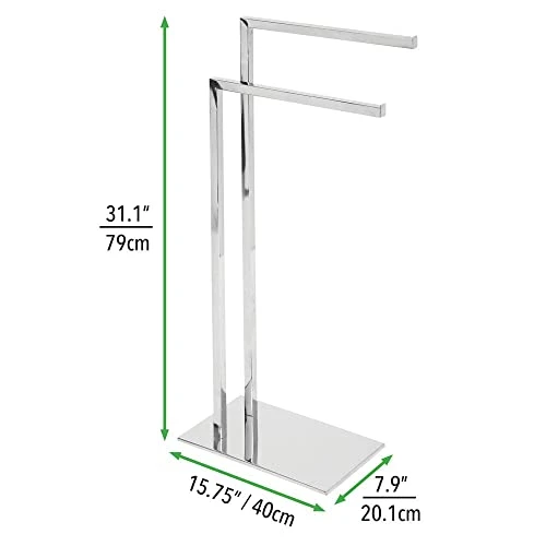 MDesign Tall Modern Stainless Steel Towel Rack Holder - 2 Tier Organizer For Bathroom Storage And Organization Next To Tub Or Shower, Holds Bath & Hand Towels, Washcloths - Chrome 3 MDesign Tall Modern Stainless Steel Towel Rack Holder - 2 Tier Organizer For Bathroom Storage And Organization Next To Tub Or Shower, Holds Bath & Hand Towels, Washcloths - Chrome - Image 3