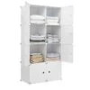 Aeitc Portable Wardrobe Closets 14"x18" Depth Bedroom Armoire, Clothes Storage Organizer With Doors, 8 Cubes, White