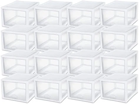 Sterilite 27 Quart White Frame Clear Plastic Stackable Storage Container Bin W/Single Drawer, 4 Pack 11 Sterilite 27 Quart White Frame Clear Plastic Stackable Storage Container Bin W/Single Drawer, 4 Pack - Image 11