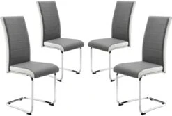 SICOTAS Dining Chairs Set Of 2 - Modern Kitchen Chairs Faux Leather, High Back Dining Room Chairs With Metal Base, Upholstered Dinner Chairs, 2 PCS Armless Side Chair For Dining Room And Kitchen, Grey -Songmics Furniture Shop 31JXQO7R0nL. AC 1