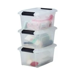 IRIS OHYAMA, Plastic Storage Boxes With Lid And Closing Clips, 5L, Set Of 3, Integrated Handles, Stackable, BPA Free, Bedroom, Office, Living Room, DDNTB-5, Clear