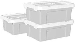 Cetomo 65L*4 Plastic Storage Box, Tote Box,Organizing Container With Durable Lid And Secure Latching Buckles, Stackable And Nestable, 4Pack, Gray With Buckle -Songmics Furniture Shop 31KZ80oZqxL. AC