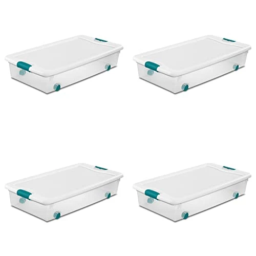 Sterilite 56 Qt./53 L Wheeled Latching Box Clears, Quart, White, 4 Piece 1 Sterilite 56 Qt./53 L Wheeled Latching Box Clears, Quart, White, 4 Piece