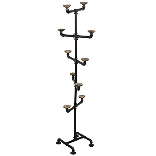 MyGift Industrial Black Metal Hat Rack Stand With 10 Round Rustic Brown Wood Hanging Hooks 4 MyGift Industrial Black Metal Hat Rack Stand With 10 Round Rustic Brown Wood Hanging Hooks - Image 4