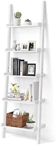 Tangkula 5-Tier Ladder Shelf, Wall-Leaning Bookshelf W/Open Shelves, Plant Flower Stand, Storage Display Organizer Rack, Multifunctional Bookcase For Living Room Home Office (White) 6 Tangkula 5-Tier Ladder Shelf, Wall-Leaning Bookshelf W/Open Shelves, Plant Flower Stand, Storage Display Organizer Rack, Multifunctional Bookcase For Living Room Home Office (White) - Image 6