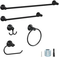 Bathroom Hardware Set Of 5， Zinc Alloy Wall Mounted Bathroom Accessories Kit，Towel Bar Accessory Set Includes 24 Inch Towel Bar,18inch Towel Rack,Toilet Paper Holder,Towel Ring,Hook -Songmics Furniture Shop 31L6hOwQkOL. AC