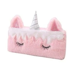 GENERIC Plush Pencil Case Unicorn Pencil Bag Faux Fur Pencil Pouch Handbag Unicorn Coin Purse Cute For Girls Kids Children (Color : Pink+White)