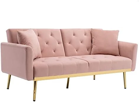 Morden Fort Velvet Futon Sofa Bed For Living Room, 68" Convertible 3 Adjustable Couch Loveseat With Metal Leg Grey 8 Morden Fort Velvet Futon Sofa Bed For Living Room, 68" Convertible 3 Adjustable Couch Loveseat With Metal Leg Grey - Image 8