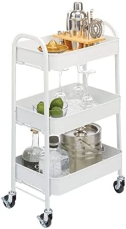 MDesign Metal 3-Tier Rolling Utility Storage Carts - Organizer Trolley For Bathroom, Kitchen, Laundry, Office, And Kids Rooms - Heavy Duty Caddy With 4 Caster Wheels - Light Pink -Songmics Furniture Shop 31LwDetpxL. AC