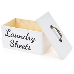 Welltop Dryer Sheet Holder, Dryer Sheet Dispenser With Lid For Laundry Room Organization, Farmhouse Laundry Dryer Sheets Holder For Laundry Decor, Wooden Fabric Softener Dispenser Laundry Container