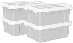 Cetomo 65L*4 Plastic Storage Box, Tote Box,Organizing Container With Durable Lid And Secure Latching Buckles, Stackable And Nestable, 4Pack, Gray With Buckle -Songmics Furniture Shop 31M Yu1c9L. AC