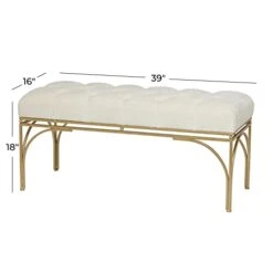 Deco 79 Metal Bench With Velvet Seat, 39" X 16" X 18", White -Songmics Furniture Shop 31M2KqmcZ6L