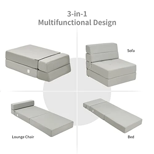 Casart Sofa Bed Tri-Fold Portable Sleeper Folding Memory Foam With Washable Cover Guest Chaise Lounge Padded Cushion Guest Sleeper Chair (Gray) 4 Casart Sofa Bed Tri-Fold Portable Sleeper Folding Memory Foam With Washable Cover Guest Chaise Lounge Padded Cushion Guest Sleeper Chair (Gray) - Image 4
