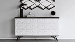 Zuri Furniture 63" Wide Modern Vortice Accent Chest Glossy Black And White Lacquer Matte Black Metal