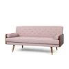 GDFStudio Aidan Mid-Century Modern Tufted Fabric Sofa, Light Blush And Dark Walnut