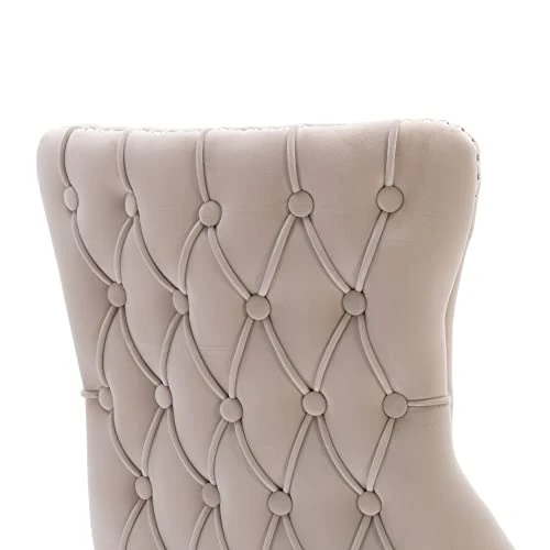 KCC Velvet Dining Chairs Set Of 4, Tufted Upholstered Wingback High-end Dining Kitchen Chair With Nailhead Solid Wood Legs, Contemporary Nikki Collection Modern Style, Beige 5 KCC Velvet Dining Chairs Set Of 4, Tufted Upholstered Wingback High-end Dining Kitchen Chair With Nailhead Solid Wood Legs, Contemporary Nikki Collection Modern Style, Beige - Image 5