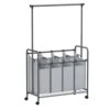 SONGMICS 4-Section Laundry Sorter, Rolling Laundry Hamper With Hanging Bar, Heavy-Duty Laundry Basket, Lockable Wheels Hampers For Laundry, 4 X 13.2 Gal., Gray URLS44GS