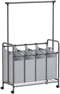 SONGMICS 4-Section Laundry Sorter, Rolling Laundry Hamper With Hanging Bar, Heavy-Duty Laundry Basket, Lockable Wheels Hampers For Laundry, 4 X 13.2 Gal., Gray URLS44GS -Songmics Furniture Shop 31Miia6084L. AC