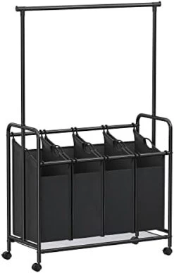 SONGMICS 4-Section Laundry Sorter, Rolling Laundry Hamper With Hanging Bar, Heavy-Duty Laundry Basket, Lockable Wheels Hampers For Laundry, 4 X 13.2 Gal., Gray URLS44GS -Songmics Furniture Shop 31N0gANPdZL. AC