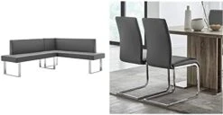 Armen Living Amanda Sectional In Grey Faux Leather And Chrome Finish & Amanda Dining Grey Faux Leather With Chrome Finish Kitchen & Dining Chair - Set Of 2, Height -Songmics Furniture Shop 31NOHnebqpL. AC