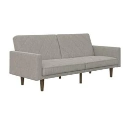 DHP Paxson Convertible Futon Couch Bed With Linen Upholstery And Wood Legs - Light Gray