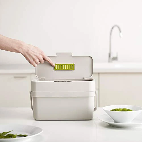 Joseph Joseph Compo 4 Easy-Fill Compost Bin Food Waste Caddy With Adjustable Air Vent, 1 Gallon / 4 Liters, Stone 3 Joseph Joseph Compo 4 Easy-Fill Compost Bin Food Waste Caddy With Adjustable Air Vent, 1 Gallon / 4 Liters, Stone - Image 3
