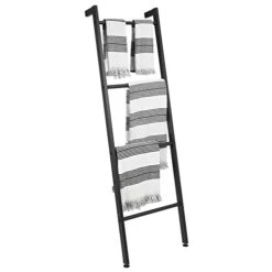 MDesign Metal Wall-Leaning Towel Ladder For Bathroom - 4-Level Decorative Ladder Rack And Towel Holder - Rustic Bath Towel Storage Stand For Modern Decor - Bathroom Towel Ladder Rack - Matte Black