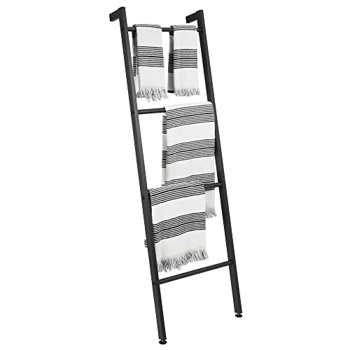 MDesign Metal Wall-Leaning Towel Ladder For Bathroom - 4-Level Decorative Ladder Rack And Towel Holder - Rustic Bath Towel Storage Stand For Modern Decor - Bathroom Towel Ladder Rack - Matte Black 1 MDesign Metal Wall-Leaning Towel Ladder For Bathroom - 4-Level Decorative Ladder Rack And Towel Holder - Rustic Bath Towel Storage Stand For Modern Decor - Bathroom Towel Ladder Rack - Matte Black