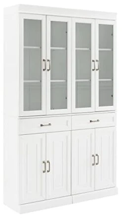 Crosley Furniture Stanton Glass Door Pantry, Set Of 2, White