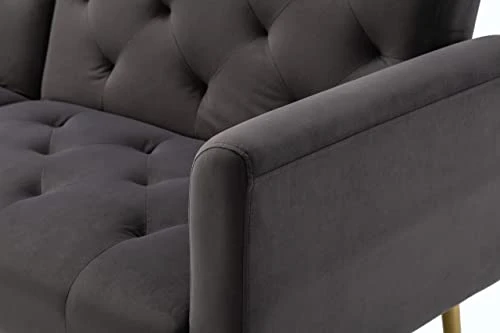 Morden Fort Velvet Futon Sofa Bed For Living Room, 68" Convertible 3 Adjustable Couch Loveseat With Metal Leg Grey 5 Morden Fort Velvet Futon Sofa Bed For Living Room, 68" Convertible 3 Adjustable Couch Loveseat With Metal Leg Grey - Image 5