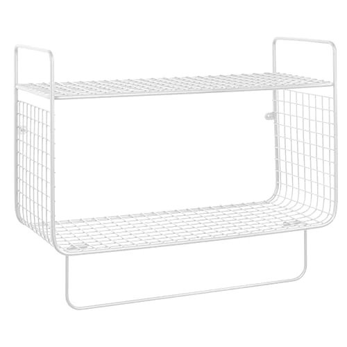 MDesign Steel Wall Mount Storage Organizer Shelf Rack With Towel Bar - Mounted Shelves For Bathroom, Laundry Room, Kitchen, Garage - Basket For Hand Towels, Washcloth - Concerto Collection - White 4 MDesign Steel Wall Mount Storage Organizer Shelf Rack With Towel Bar - Mounted Shelves For Bathroom, Laundry Room, Kitchen, Garage - Basket For Hand Towels, Washcloth - Concerto Collection - White - Image 4
