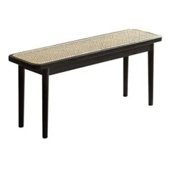 Rattan Solid Wood Bench, Home Decor Bench For Bedroom/Entryway/Dining Room, Black Minimalist Bench (Color : Black, Size : 120x28x43cm)
