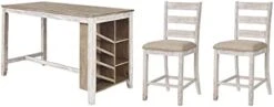 Signature Design By Ashley Skempton Farmhouse 36" Counter Height Dining Table With Storage & Wine Rack, Whitewash & Skempton 24" Counter Height Upholstered Barstool, Set Of 2, Antique White -Songmics Furniture Shop 31P996U700L. AC