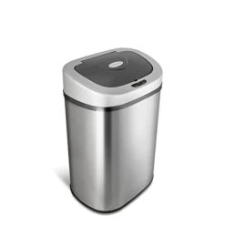 NINESTARS Automatic Touchless Infrared Motion Sensor Trash Can With Stainless Steel Base & Oval, Silver/Black Lid, 21 Gal