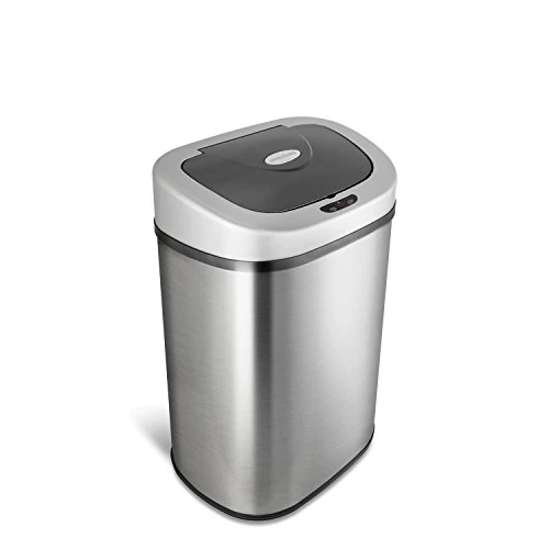 NINESTARS Automatic Touchless Infrared Motion Sensor Trash Can With Stainless Steel Base & Oval, Silver/Black Lid, 21 Gal 1 NINESTARS Automatic Touchless Infrared Motion Sensor Trash Can With Stainless Steel Base & Oval, Silver/Black Lid, 21 Gal