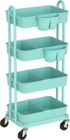 Simple Houseware 3-Tier Kitchen Cart Multifunctional Rolling Utility Cart With 2 Dividers And Hanging Bucket, White -Songmics Furniture Shop 31PrDey2 XS. AC
