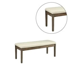 Beige Linen Dining Bench In Salvage Brown Finish White Modern Contemporary Upholstered -Songmics Furniture Shop 31Pv2BaQNNL