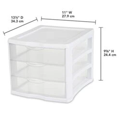 Sterilite 17918004 3 Drawer Unit, White Frame With Clear Drawers, Pack Of 4
